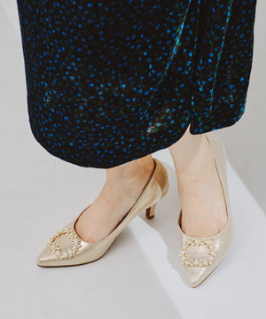 パールバックルヒールパンプス/R-2016【オケージョン/結婚式/パーティーパンプス】