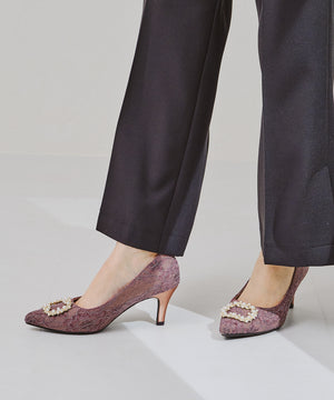 パールバックルヒールパンプス/R-2016【オケージョン/結婚式/パーティーパンプス】