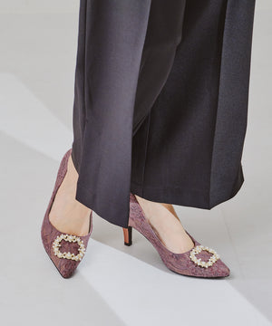 パールバックルヒールパンプス/R-2016【オケージョン/結婚式/パーティーパンプス】