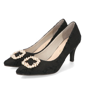 パールバックルヒールパンプス/R-2016【オケージョン/結婚式/パーティーパンプス】