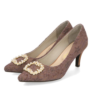 パールバックルヒールパンプス/R-2016【オケージョン/結婚式/パーティーパンプス】