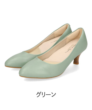 【跳べるパンプス/本革使用】ミドルヒールプレーンパンプス/R-6007