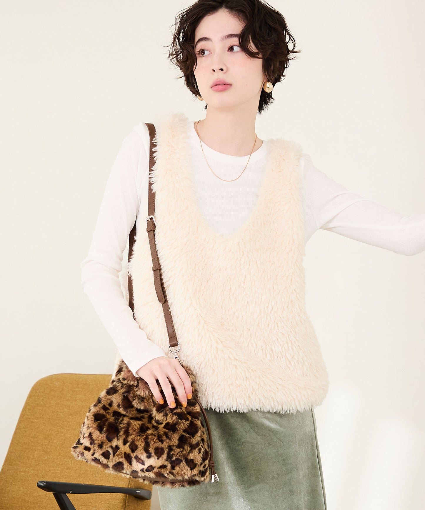 フェイクファー巾着バッグ/BA-269