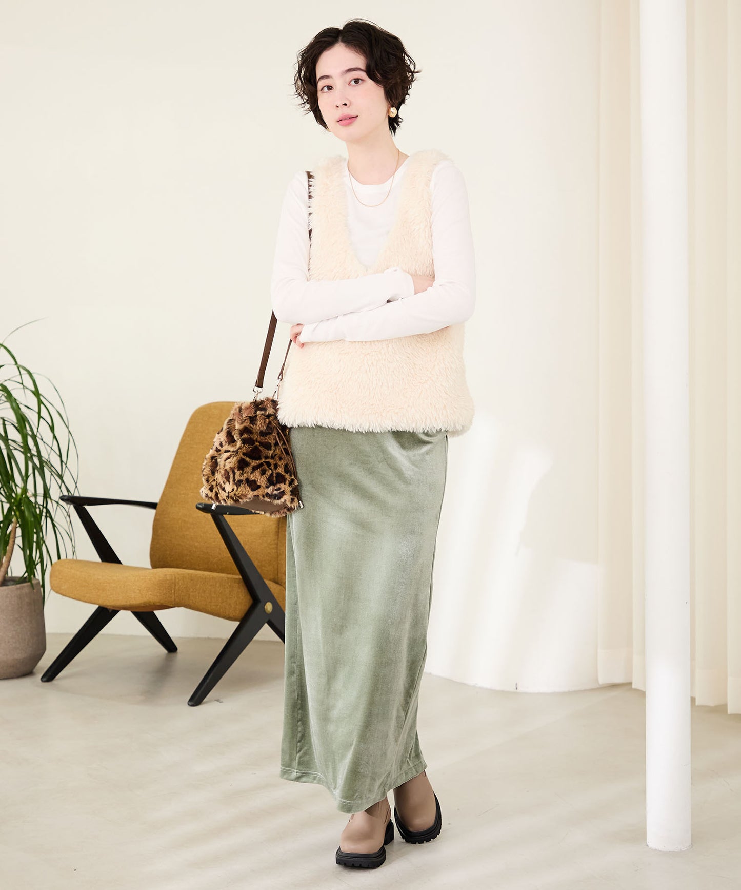 フェイクファー巾着バッグ/BA-269