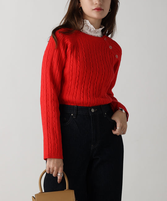 金ボタン付きケーブルラグランニット/AC3201