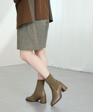 スクエアトゥニットヒールブーツ/31403