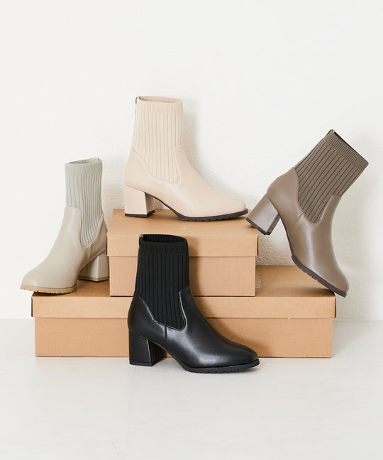 スクエアトゥニットヒールブーツ/31403