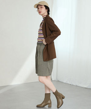 スクエアトゥニットヒールブーツ/31403