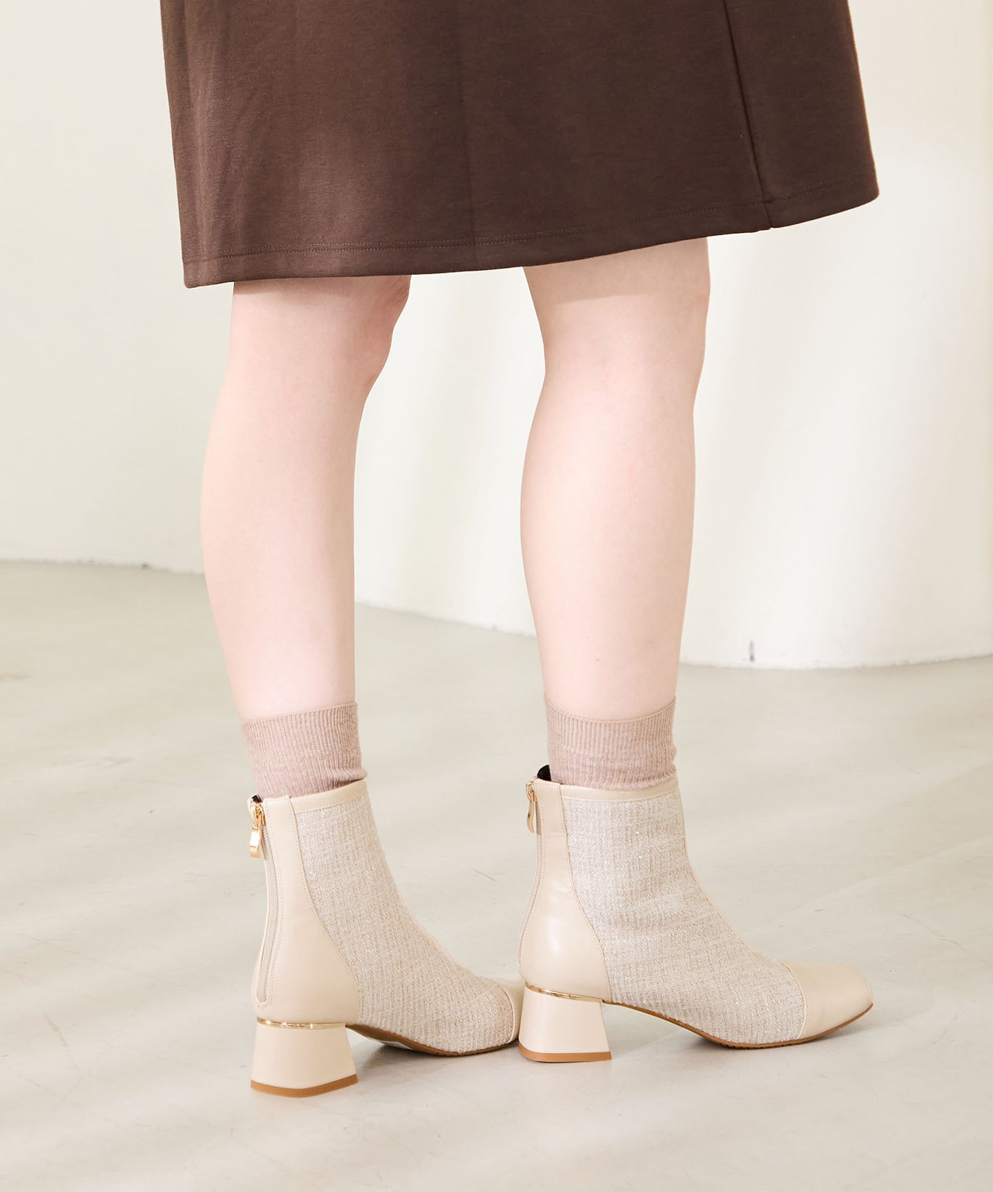 ツイード切替スクエアトゥブーツ/41404