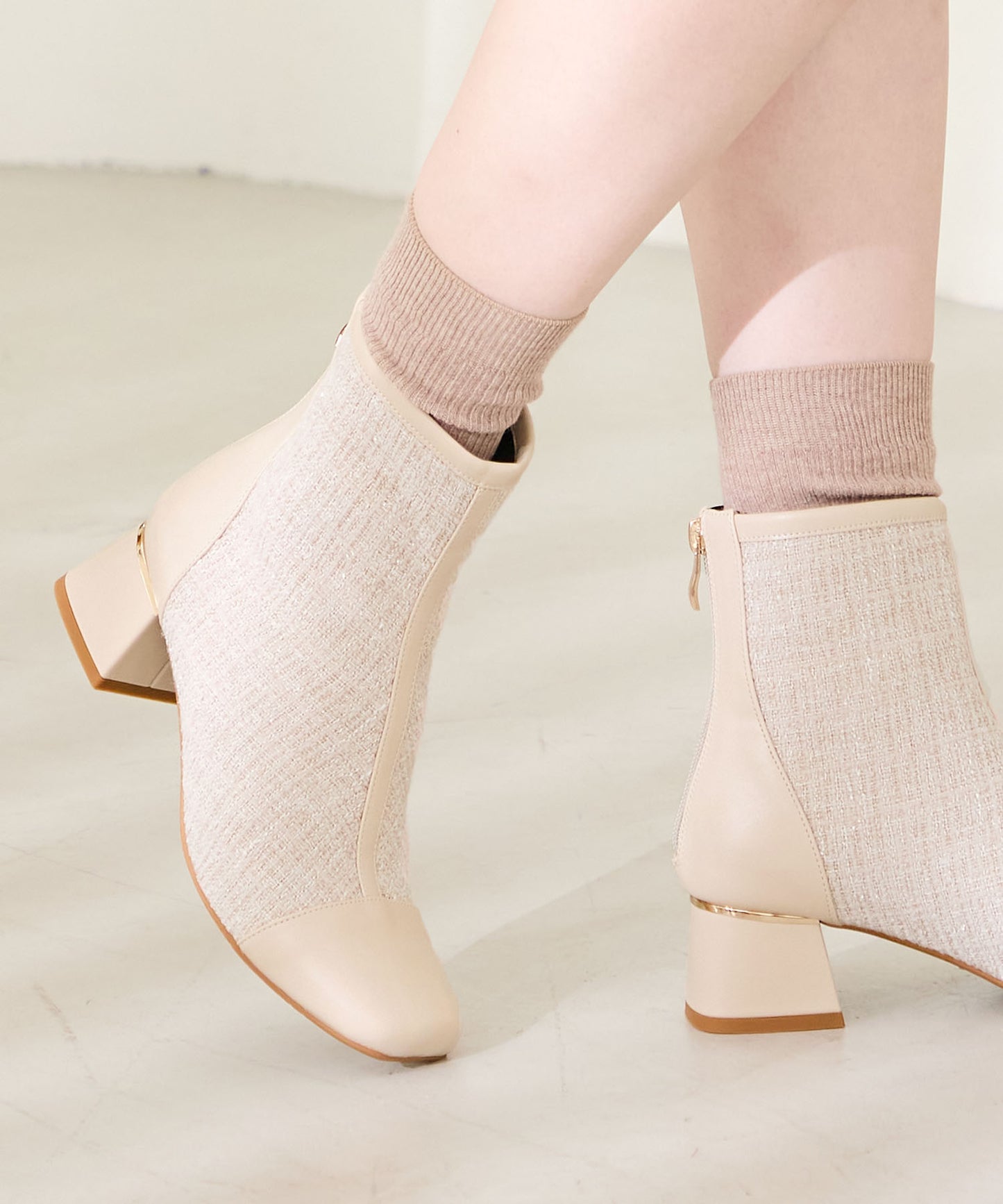 ツイード切替スクエアトゥブーツ/41404