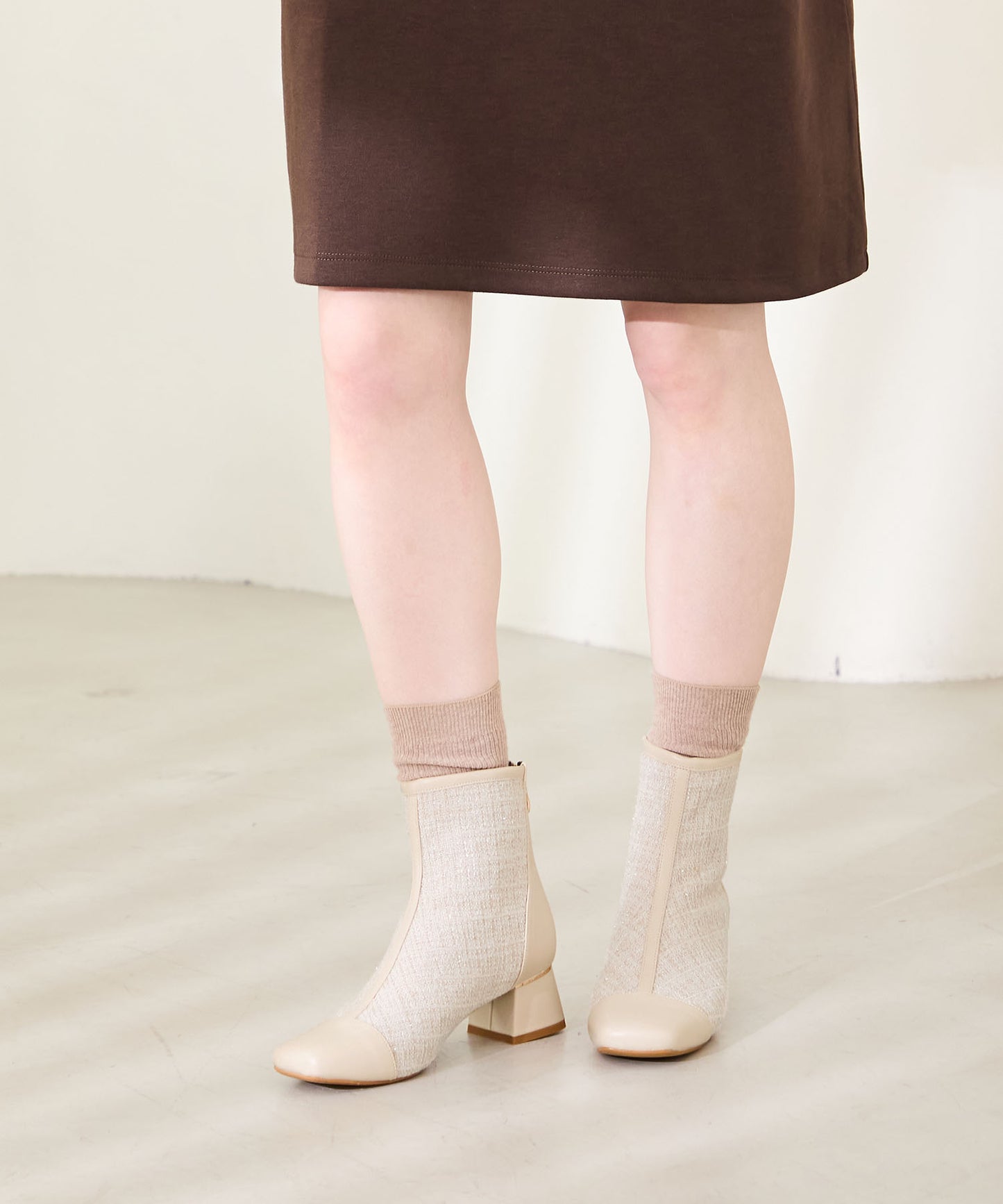 ツイード切替スクエアトゥブーツ/41404