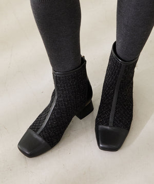 ツイード切替スクエアトゥブーツ/41404