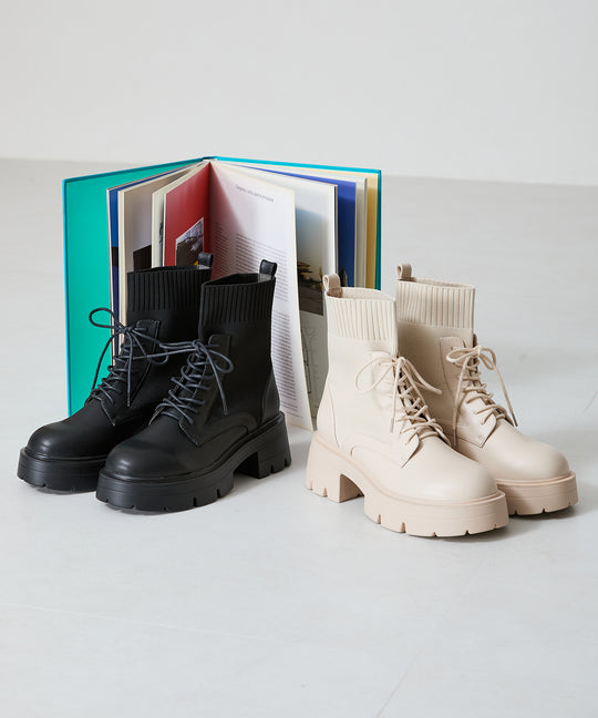 【WEB限定】ニットソックスレースアップブーツ/41431