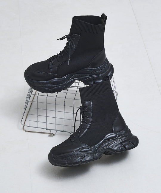 スニーカーソールニットレースアップブーツ/41434