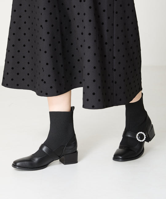 【WEB限定】パールモチーフニットドッキングショートブーツ/41435