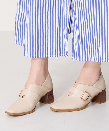 ウッドヒールベルトパンプス/51103