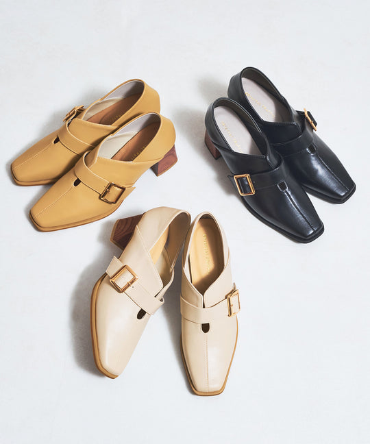 ウッドヒールベルトパンプス/51103