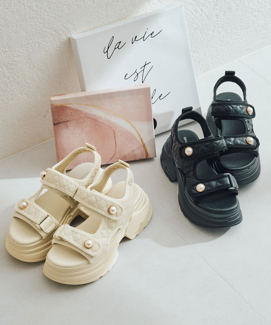 キルティングパールボタン厚底サンダル/51213