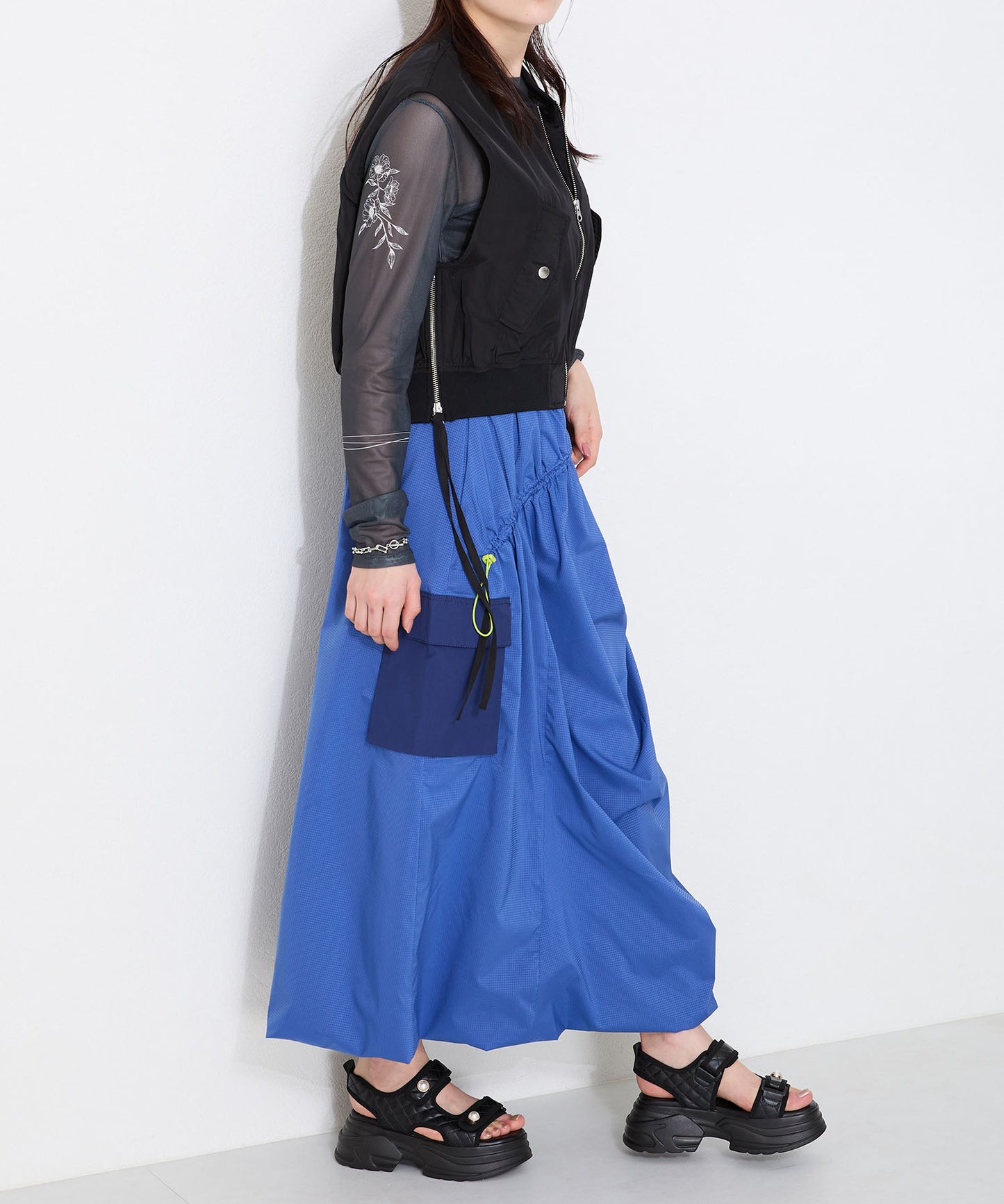 キルティングパールボタン厚底サンダル/51213