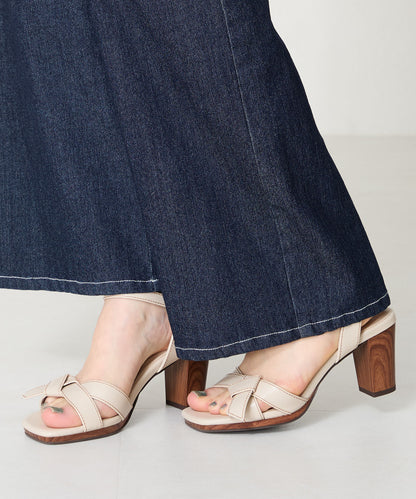 リボンベルトウッドヒールサンダル/51225