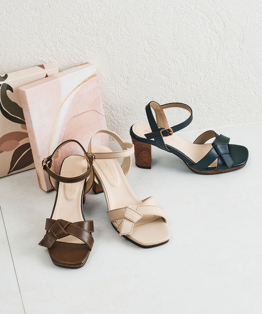 リボンベルトウッドヒールサンダル/51225