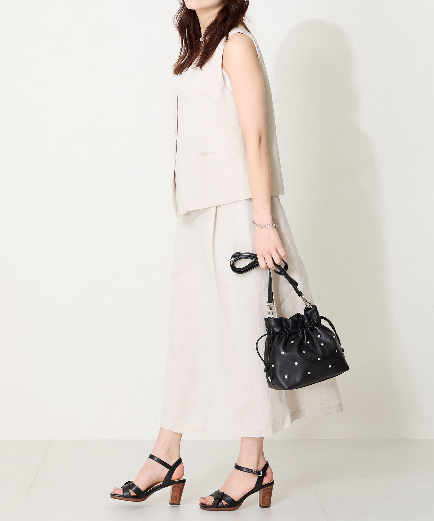 リボンベルトウッドヒールサンダル/51225