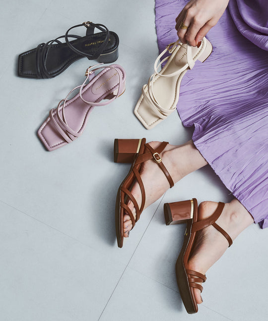 【新色追加】アシンメトリーストラップヒールサンダル/51230