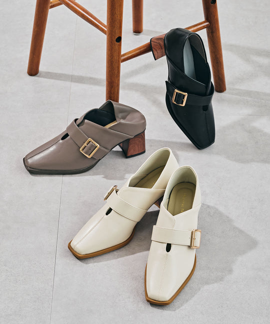 ウッドヒールベルトパンプス/51303