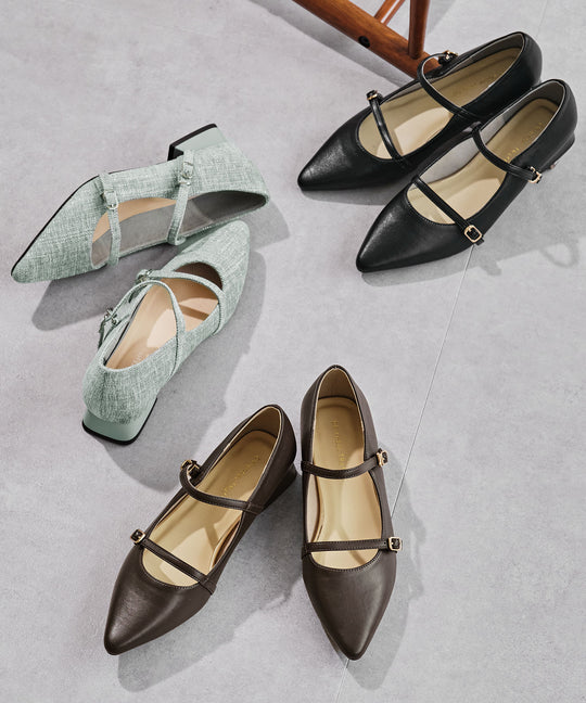 ポインテッドトゥダブルストラップパンプス/51306