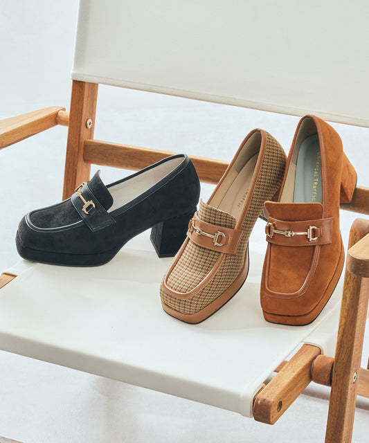 スクエアトゥビットヒールローファー/51324