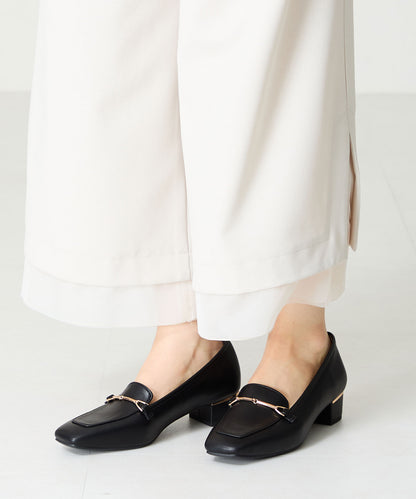 メタリックラインビットヒールローファー/52101