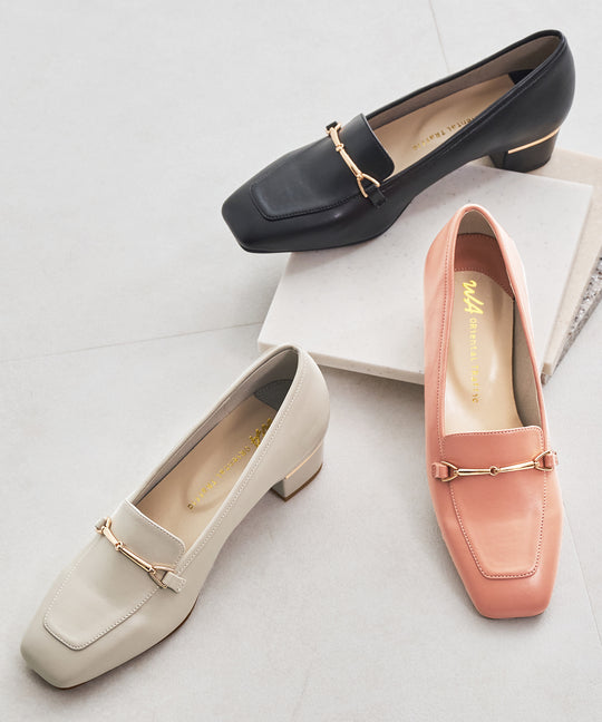 メタリックラインビットヒールローファー/52101