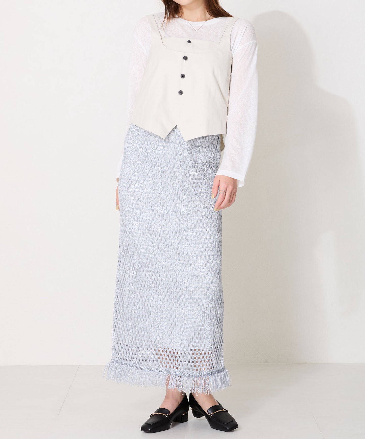 メタリックラインビットヒールローファー/52101