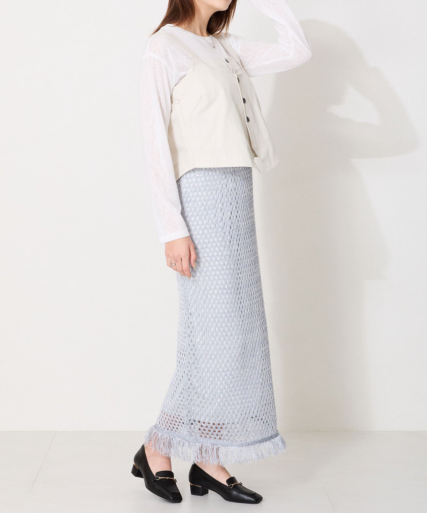 メタリックラインビットヒールローファー/52101