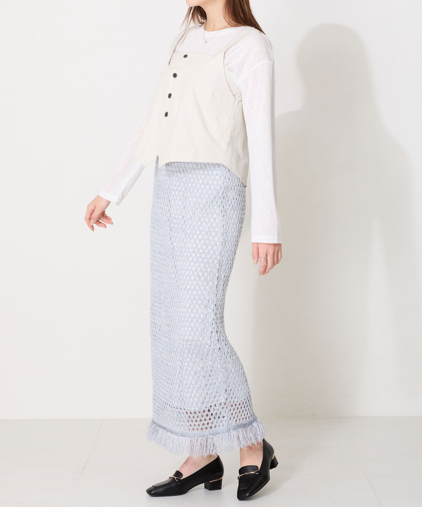 メタリックラインビットヒールローファー/52101