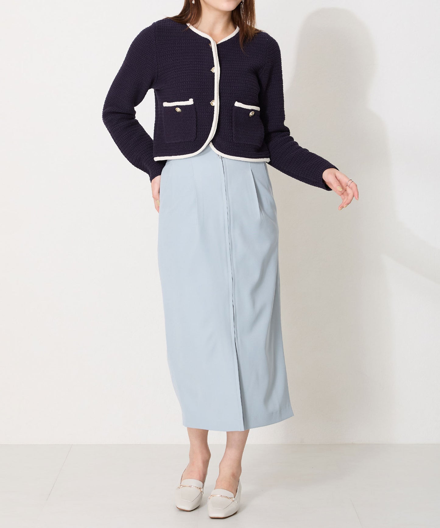 メタリックラインビットヒールローファー/52101