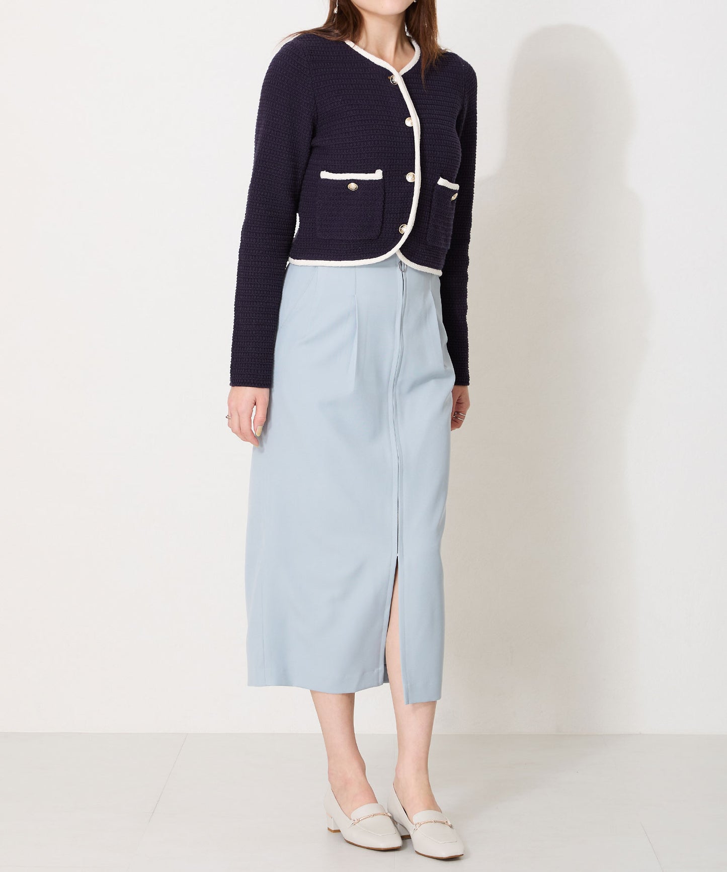 メタリックラインビットヒールローファー/52101