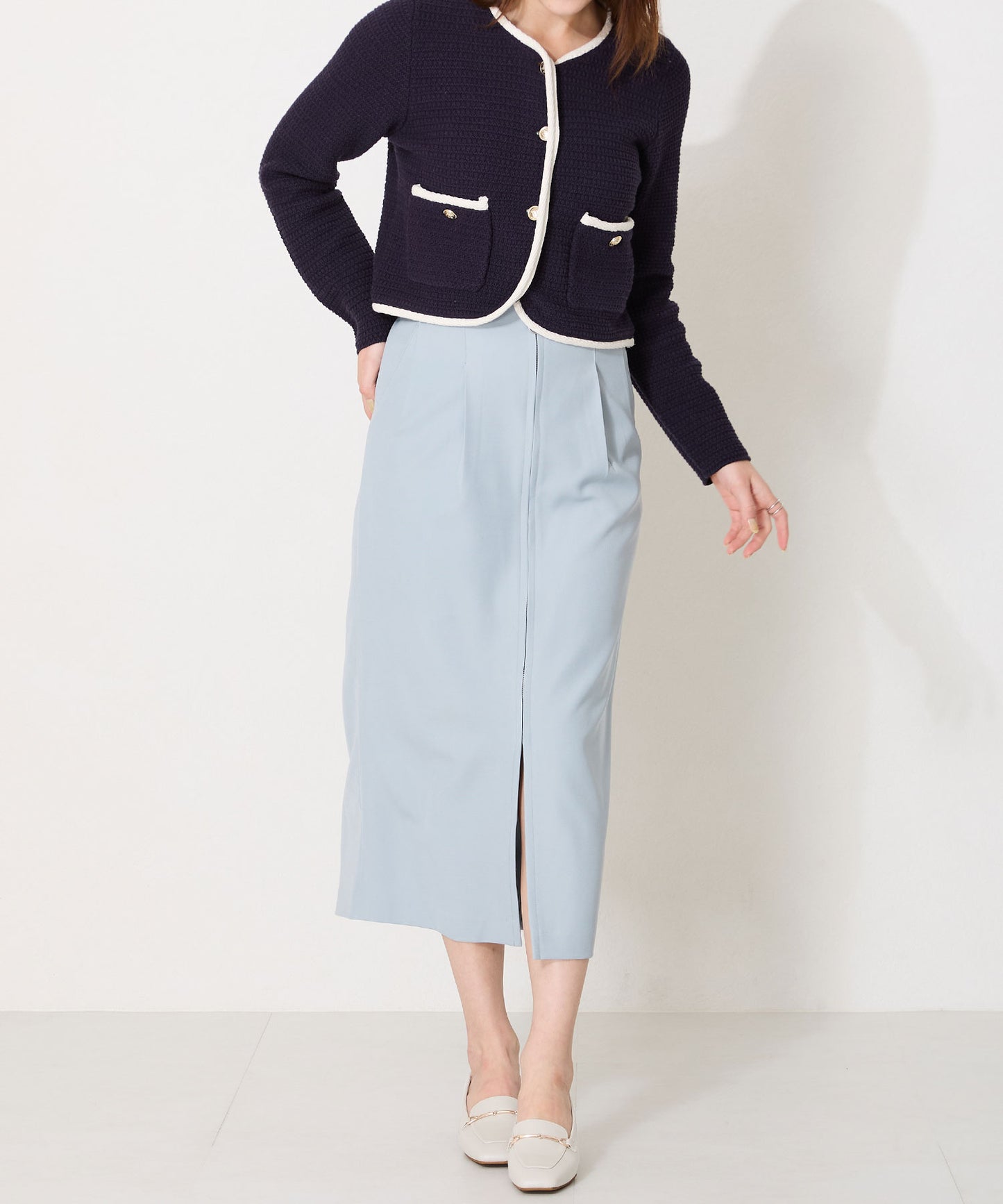 メタリックラインビットヒールローファー/52101