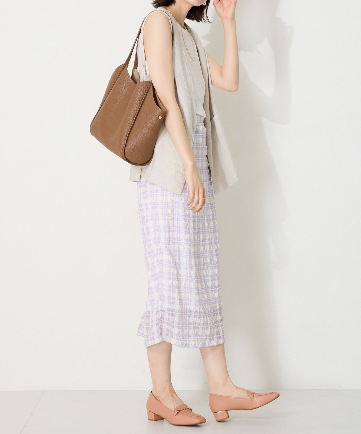 メタリックラインビットヒールローファー/52101