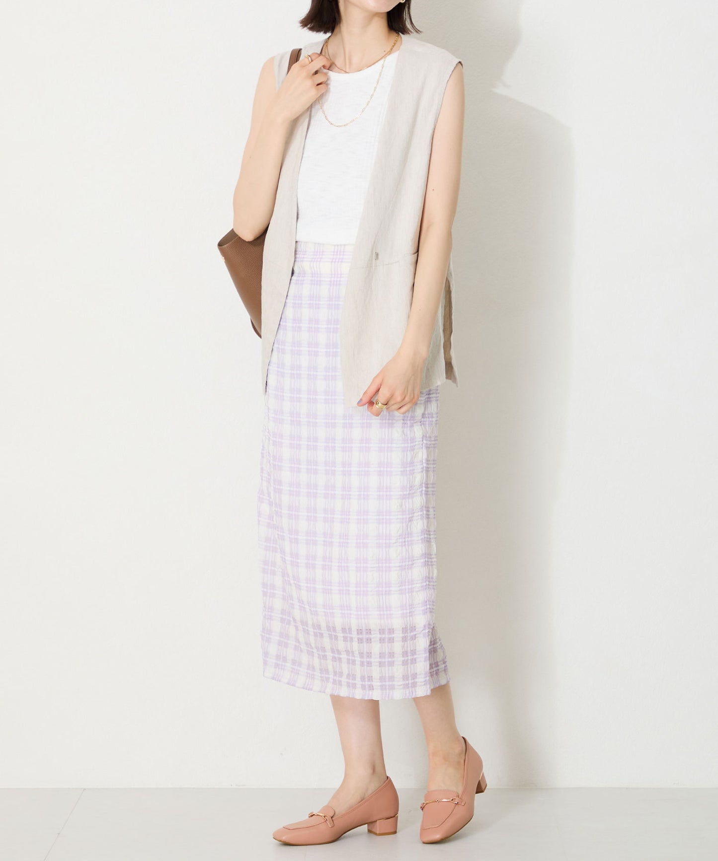 メタリックラインビットヒールローファー/52101