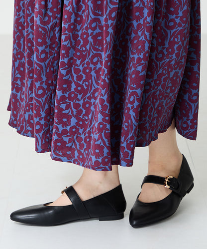 配色バックル柔らかフラットパンプス/52118