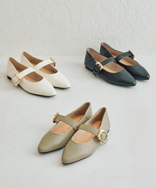 配色バックル柔らかフラットパンプス/52118