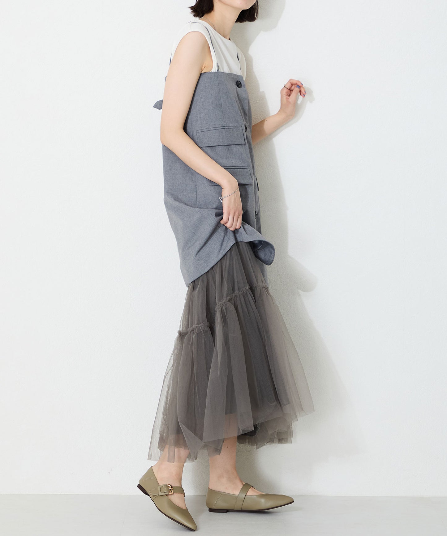 配色バックル柔らかフラットパンプス/52118