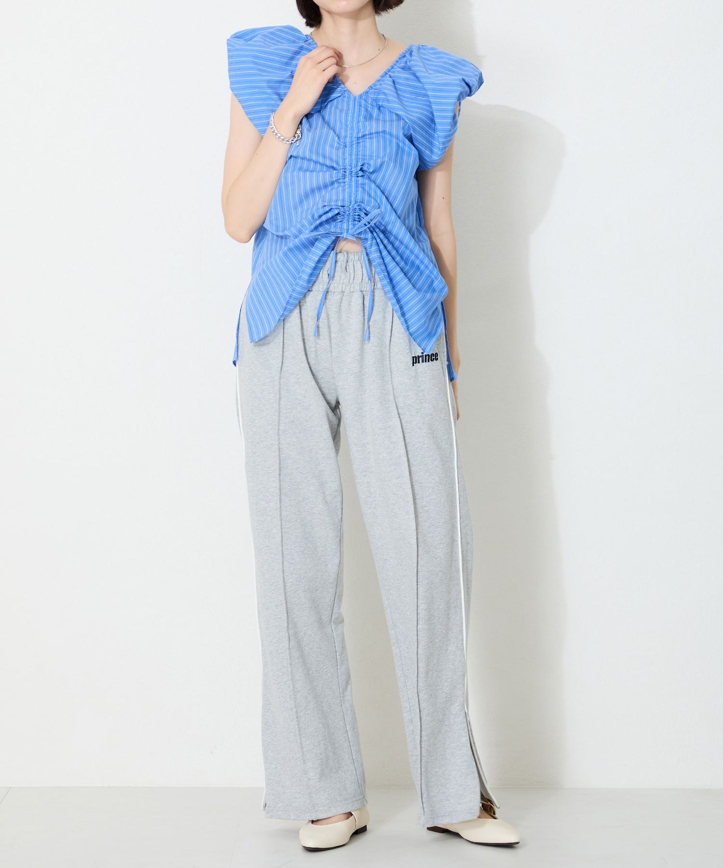 配色バックル柔らかフラットパンプス/52118