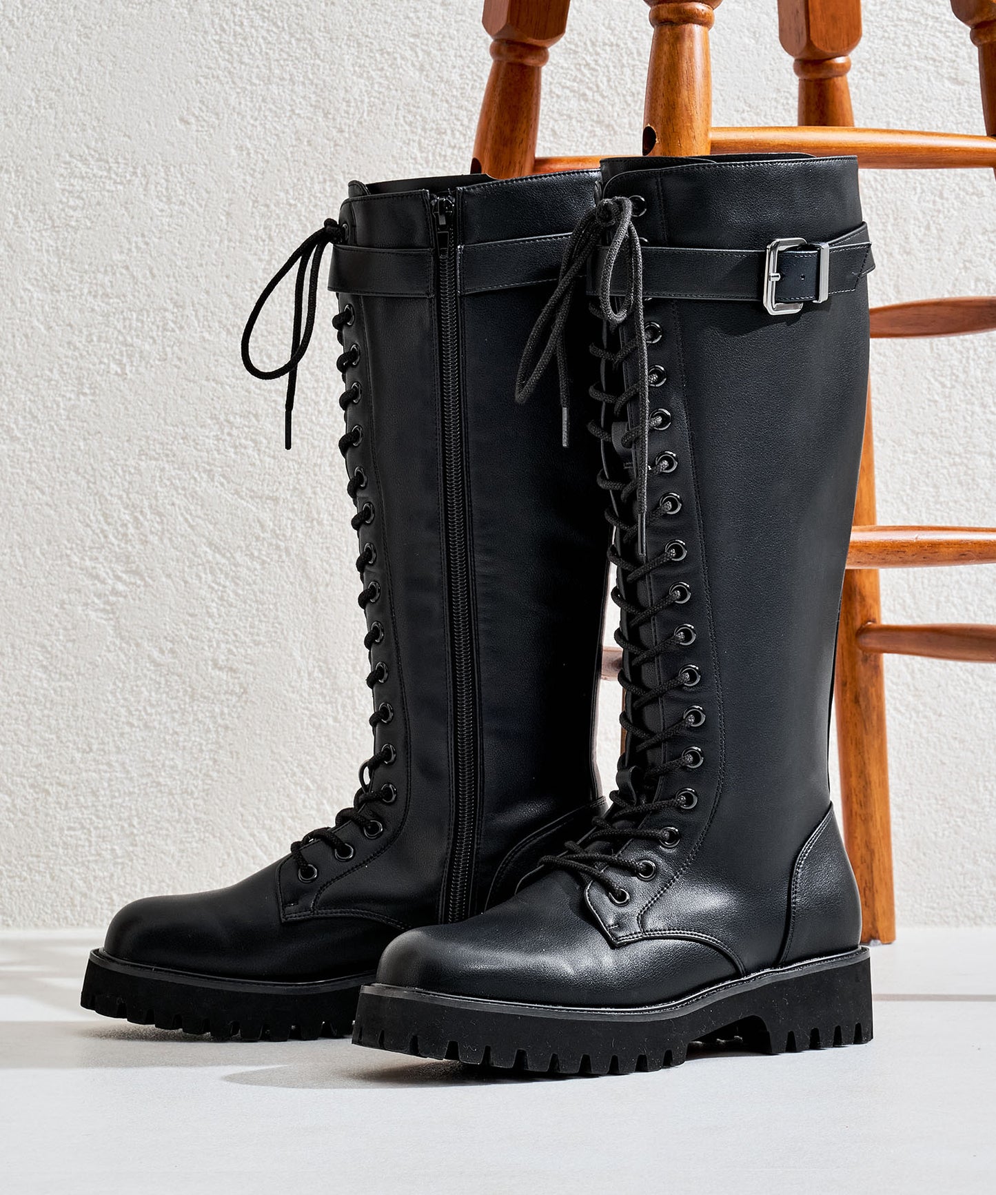 サイドベルトレースアップロングブーツ/55501