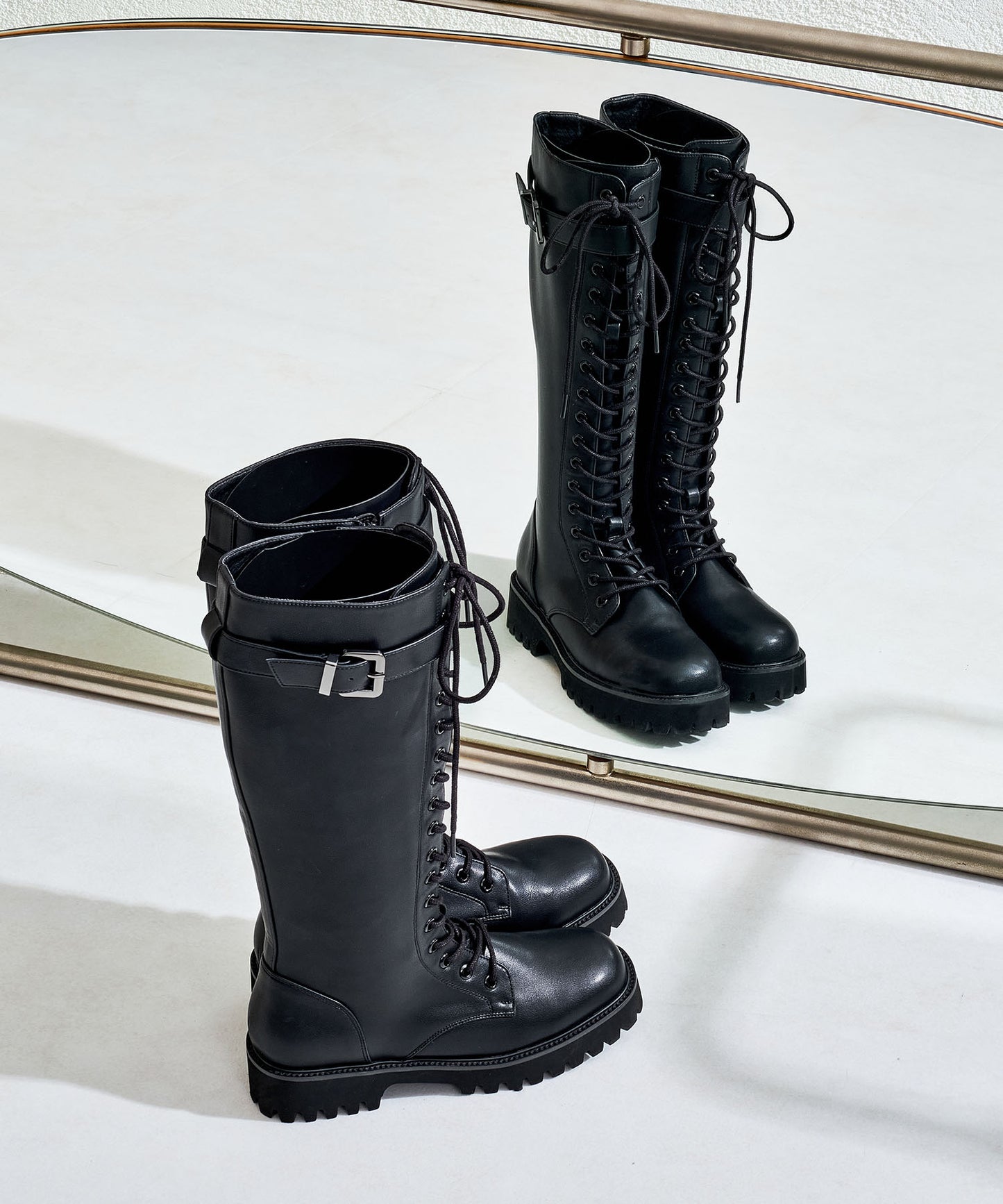 サイドベルトレースアップロングブーツ/55501