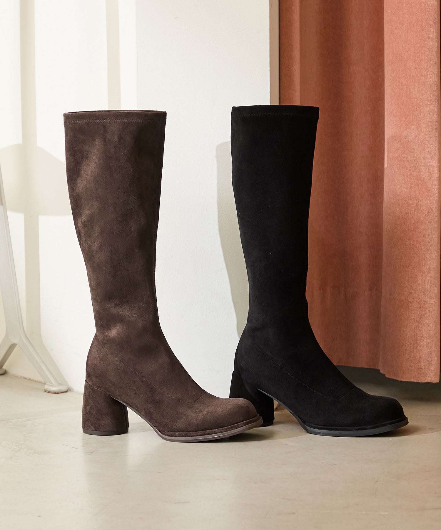 WEB限定】ピタッとフィットスエードヒールロングブーツ/55502