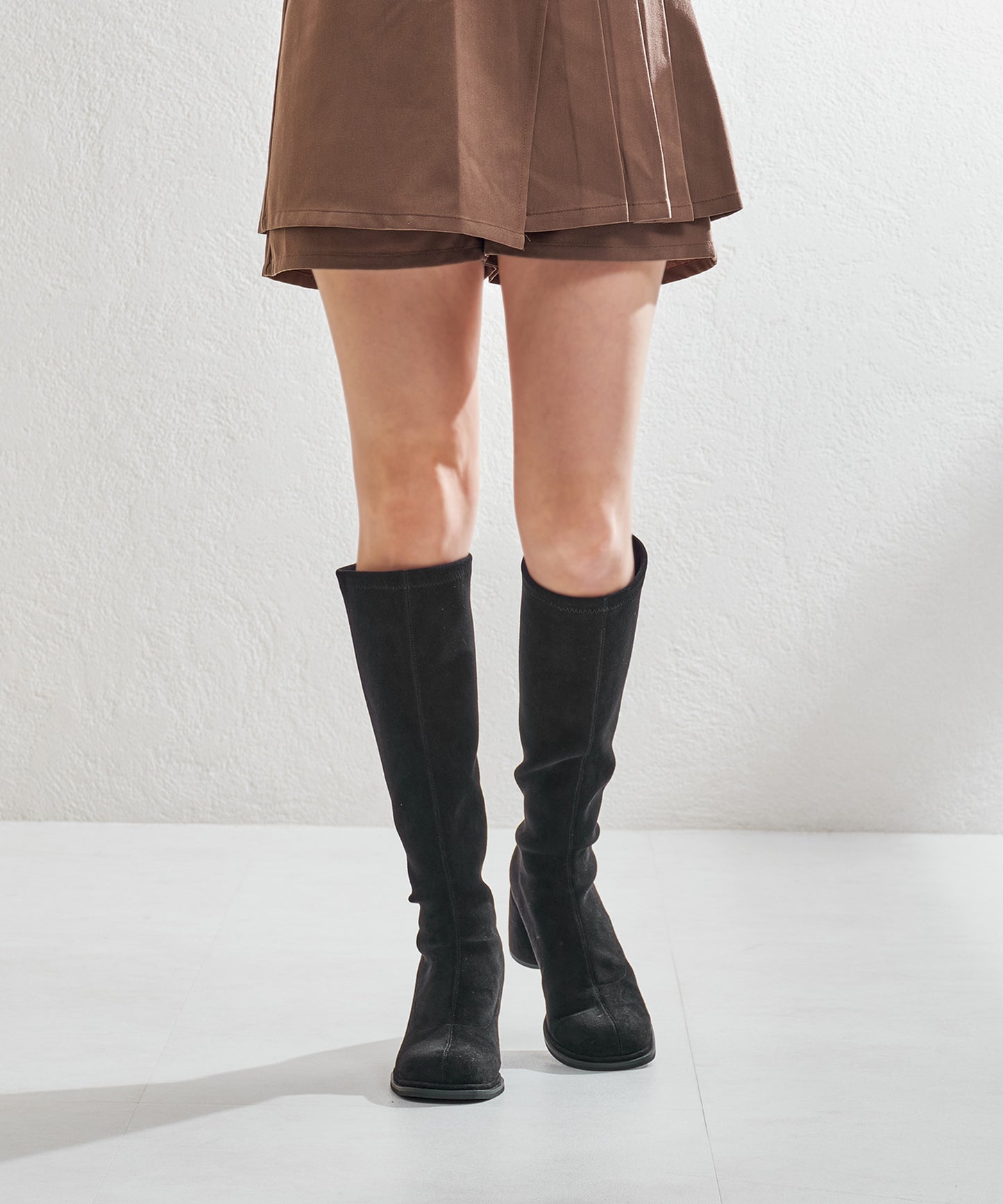 ピタッとフィットスエードヒールロングブーツ/55502