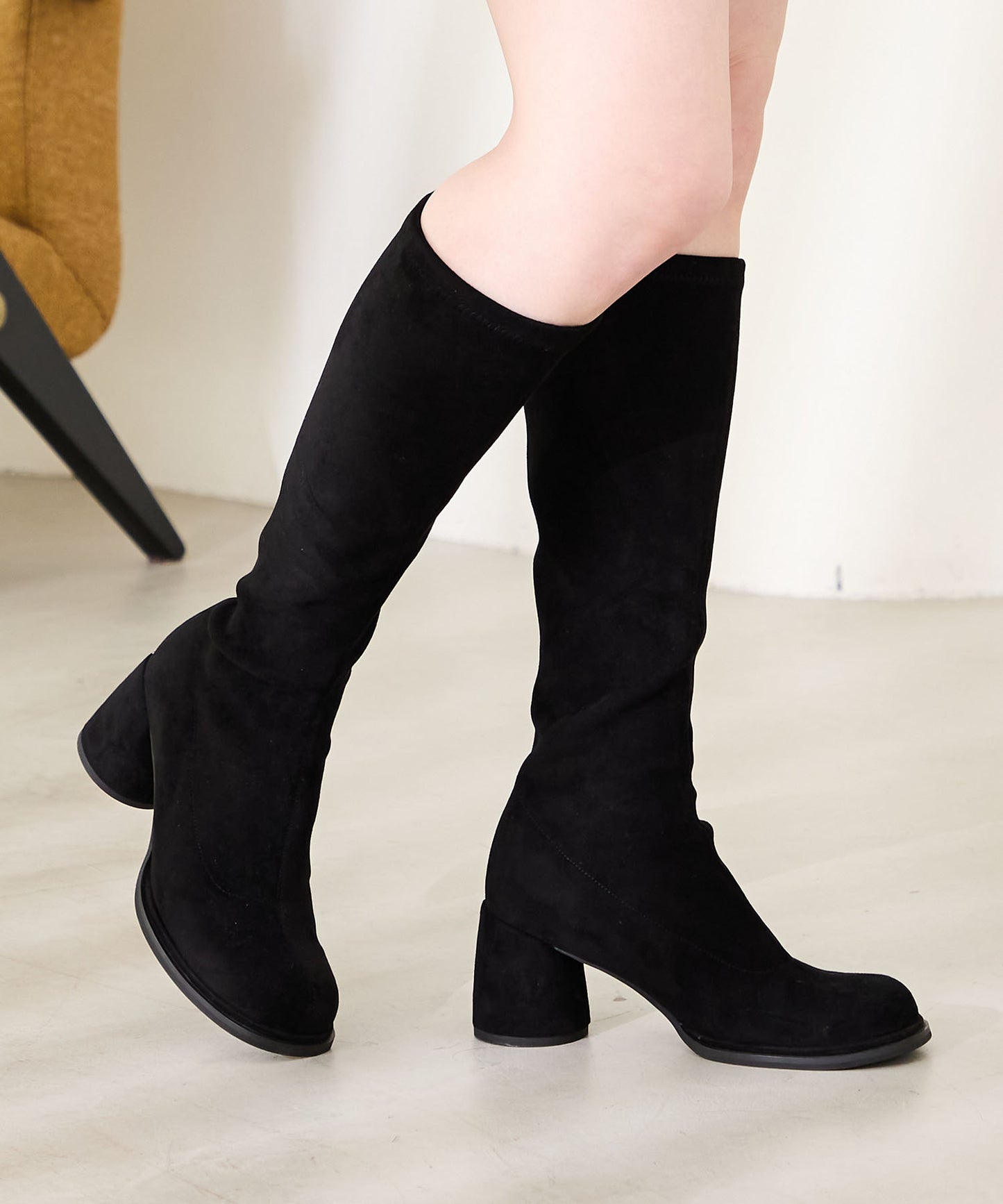 ピタッとフィットスエードヒールロングブーツ/55502