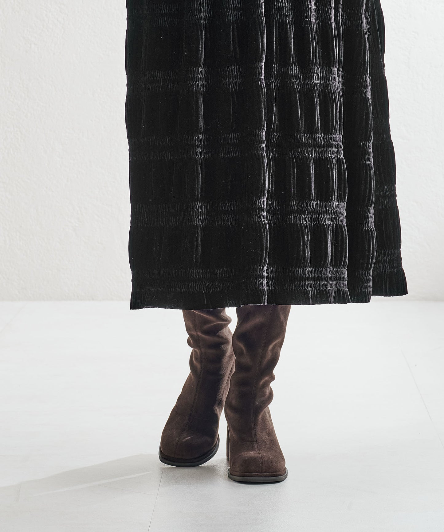 ピタッとフィットスエードヒールロングブーツ/55502